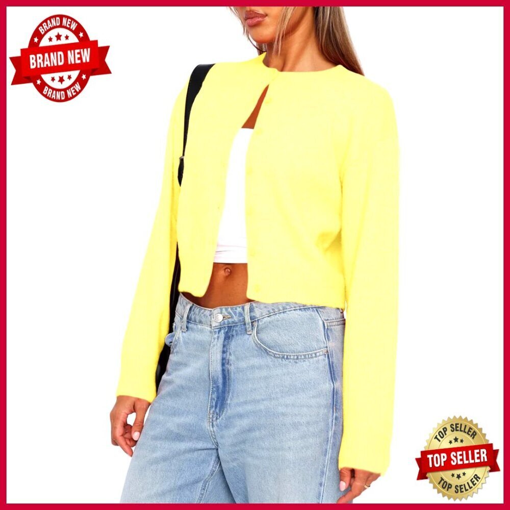 Cropped Cardigan Sweater Long Sleeve Button Down Open Front Y2K